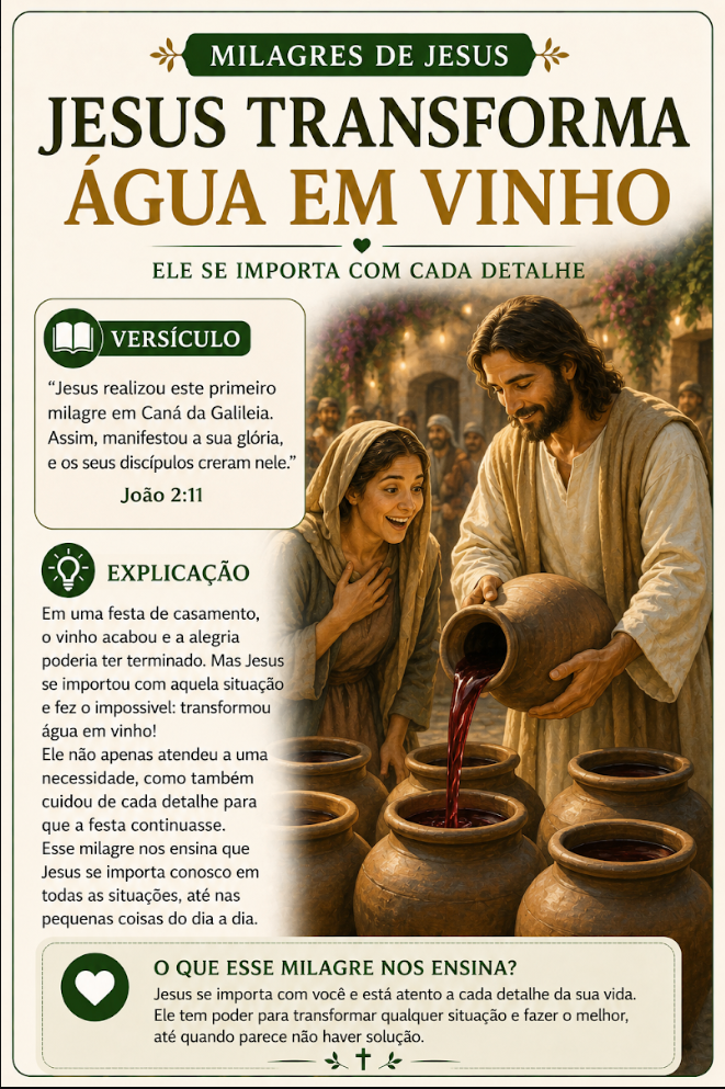 Card Milagres de Jesus — Jesus transforma água em vinho